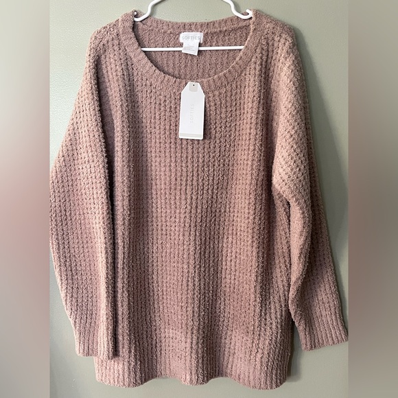 Softies Women's Dusty Pink Waffle Knit Soft Lounge Sweater 2X NWT - Picture 1 of 11